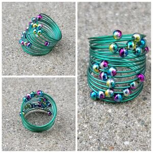 Spring Coil Wire Beaded Ring